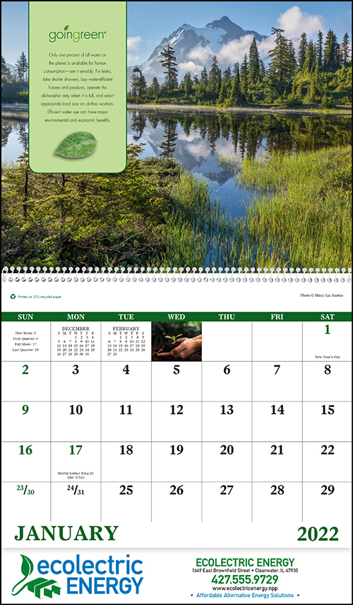 Going Green Environmental Spiral Bound Wall Calendar for 2022
